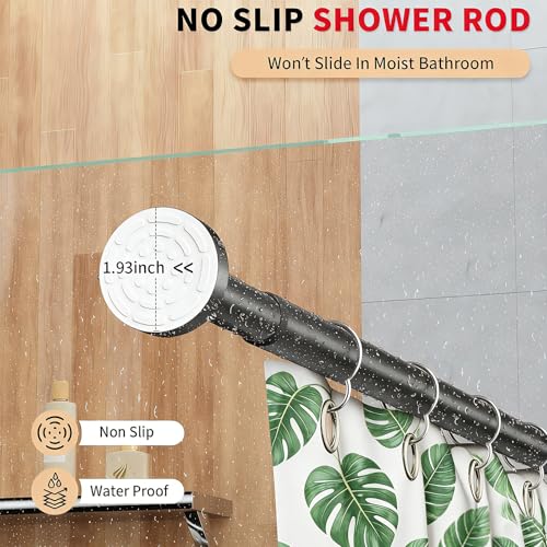 Image of Black Shower Curtain Rod 34-66 Inches Never Rust Stainless Steel Tension Curtain Rod Adjustable Shower Rod Spring Tension Non-Slip No Drilling Shower Rods for Bathroom Window