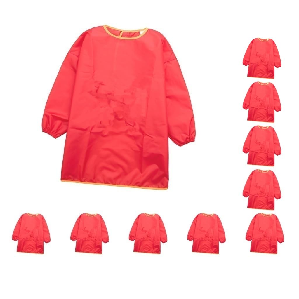 Grembiule a maniche lunghe per bambini, impermeabile, per disegno e pittura, rosso, S