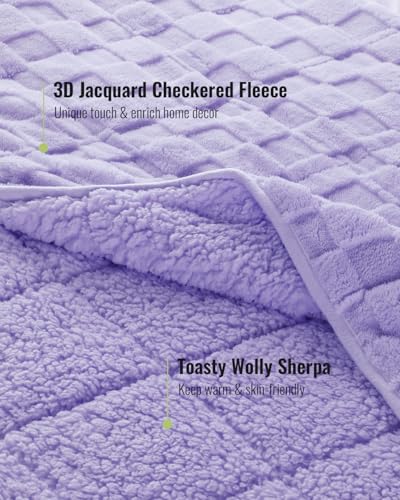 Uttermara Sherpa Fleece Weighted Blanket Queen Size 15lbs, 3D Jacquard Warm Sherpa Heavy Blanket for Adults, Soft Fuzzy Weighted Blankets for Couch Bed Sofa 60x80 Inches Lavender Fog