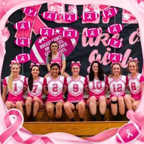 Image of Taobary 24 Pcs Breast Cancer Awareness Cutouts Pink Football Decorations