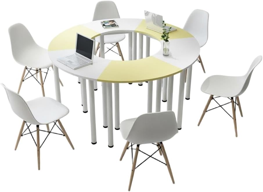Curved Modular Splicing Conference Desk Set, Shape Ring Collaborative Table with Mid-Century Chairs, for Office Meeting, Classroom and Training Center(D,3.5m) — Zaynora Luxury Marketplace