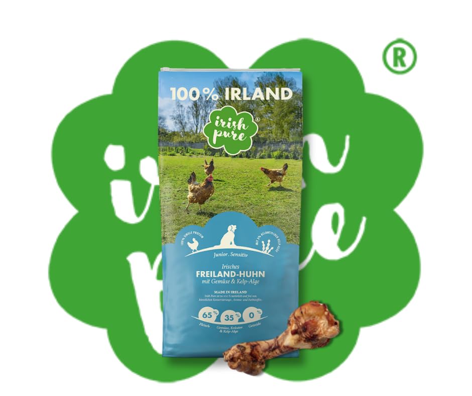 Irish Pure Junior - Freiland Huhn 12kg + Power Bone - Getreidefreies Hundefutter für Welpen - Premium-Juniorfutter + Snack im Vorteilspaket - 100% natürlich | Sparpaket | Bundle