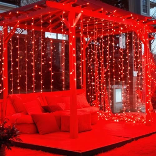 Red Curtain Lights for Decoration - 9.8ft, USB Operated, 8 Modes, Remote Controlled LED Lights for Home & Event Decoration