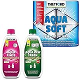 Im Set bekommen Sie eine Flasche Aqua Kem Green Concetrated 750 ml (Sanitärflüssigkeit für den Abwassertank) , eine Flasche Aqua Rinse Concetrated 750 ml (Sanitärflüssigkeit für den Frischwassertank) und ein Paket Aqua Soft (Camping Toilettenpapier).
