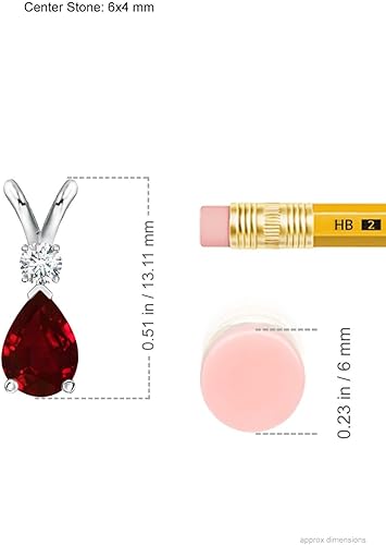 Miniatura 4 de Angara Colgante Solitario de Rubí Natural para Mujer Colgante de Lágrima de Rubí Engastado con Garras en Aro en V con Diamante en Oro Macizo de