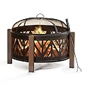 Sunjoy 27 in. Large Fire Pits for Outside Round Wood-Burning Fire Pit, Outdoor Patio Steel Bowl Shape Fire Pit with Mesh Spark Screen and Poker Tool