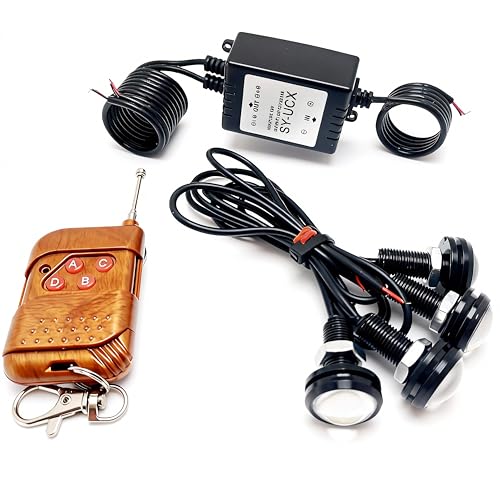 GRITCOG 4-Pack 23mm LED Eagle Eye Lights with Wireless Remote - 16 Mode Strobe Controller Universal DRL Fog Lights for Motorcycle Cars (2 White + 2 Amber)