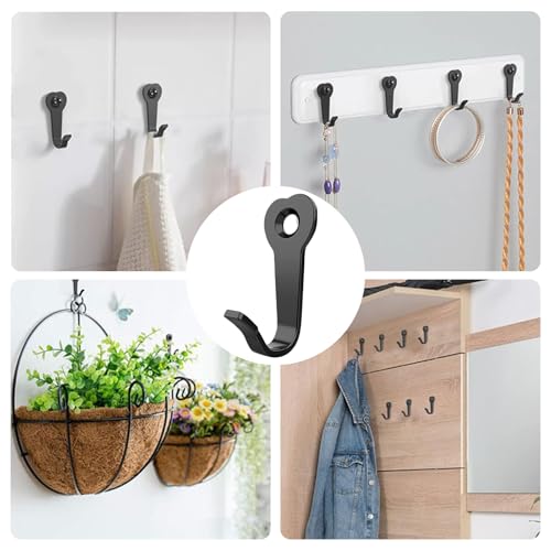 QYEW Lot de 10 crochets muraux avec 10 vis - Crochets simples en métal noir pour l'arrière de la porte - Pour chambre à coucher, salle de bain, cuisine – vue 6