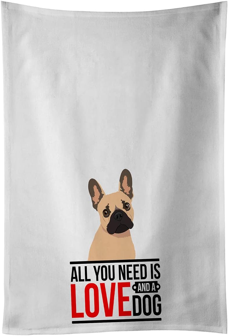 Caroline's Treasures WDK3674WTKT French Bulldog Fawn #1 White Kitchen Towel Set of 2 Dish Towels Decorative Bathroom Hand Towel for Hand, Face, Hair, Yoga, Tea, Dishcloth, 19 X 25, White
