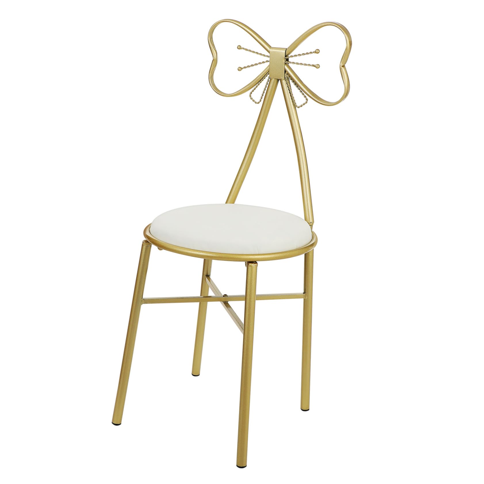 LOORGVEL Taburete de Tocador con Respaldo de Moño Desmontable Asiento Acolchado de Cuero Blanco Silla de Maquillaje Estable y Antideslizante para Dormitorio de Niñas y Tocador
