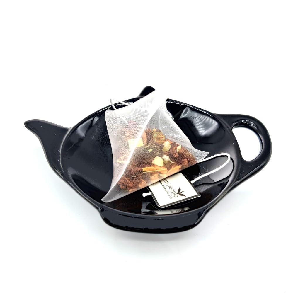 Tea People Plato para bolsitas de té de cerámica, Soporte para bolsitas de té, Soporte para cucharas de té, Accesorios de té, Color Negro