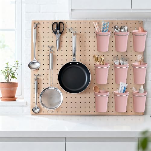 Image of Pegboard Cups With Loops, 9 Pack Pink Peg Board Pencil Holder Organizer