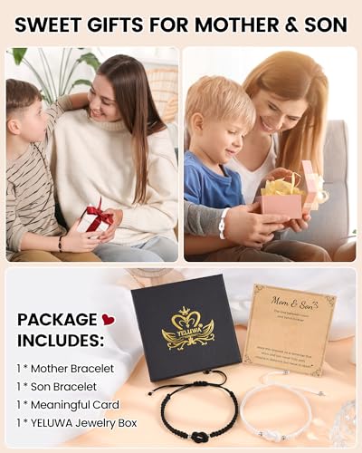 Image of YELUWA 2 Pcs Mother Daughter /Son Bracelets, Mothers Day Gifts, Back to School Gift, First Day of School Gifts, Lovely Charm Bracelets Set Mommy and Me Jewelry with Gift Box Wish Card