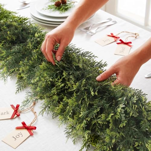 9FT Christmas Cedar Garland Real Touch - Thick & Full Artificial Cypress Greenery for Mantle, Fireplace, Stair, Table - Soft Realistic Winter Holiday Decorating, Christmas Decorations Indoor Outdoor - image 4