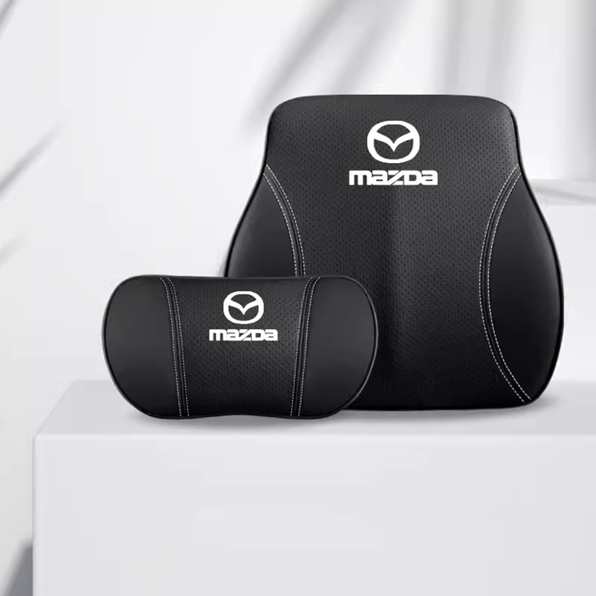 Car Headrest Neck Pillow Lumbar Support Back Cushion Kit for Mazda 2 3 5 6 Cx7 Cx5 Cx9 Cx-5 Cx3 MX-5 CX30, Memory foam Ergonomic design,Black