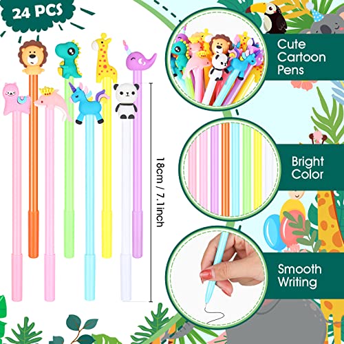 Tenare 24 Pack Cute Cartoon Gel Ink Pens Fun Animal Black Ink Writing Pens Bulk Kawaii Cartoon Novelty Assorted Styles Pen School Office Home Student Kids Present(Animal Style)