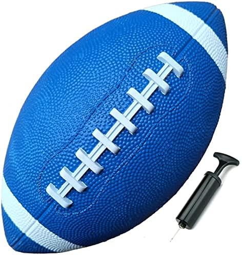 ABAJI Football Junior Official Small Size and Weight Blue Rubber Ball with Pump Needle Suitable for Kids Training Throwing Practice Game in School Indoor Outdoor Sports Youth Gift