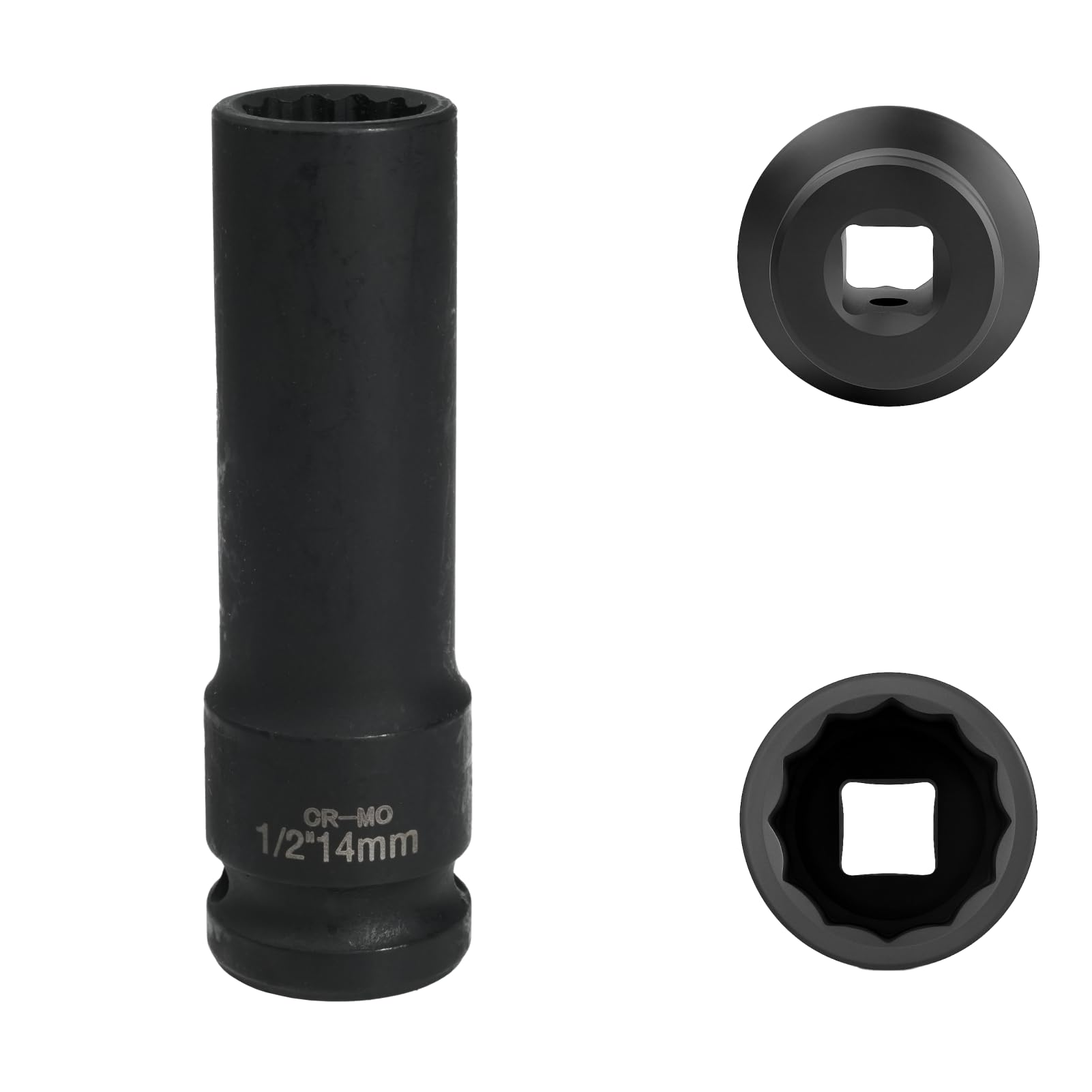 FortuneGlobe Socket 14 mm 1/2 inch 12-Point, Impact Socket 1/2 inch 14 mm CR-MO Chromium-Molybdenum Steel (Black)
