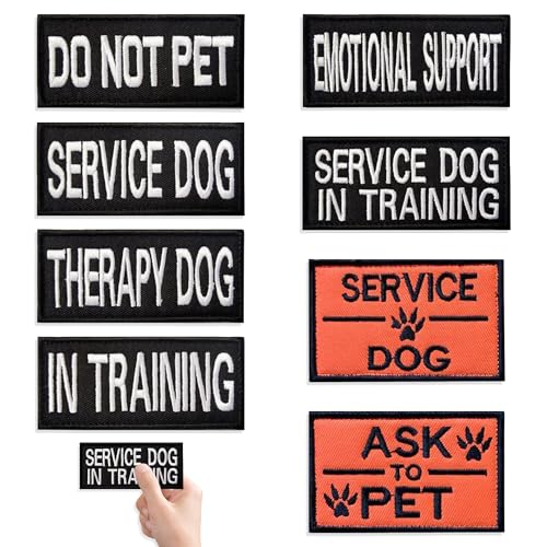 8 Stück Service Hund Patch, Service Dog Patch mit Haken Backing, Abnehmbare Do Not Pet Patches Hundewesten Patches Abnehmbare für Weste Hundegeschirr