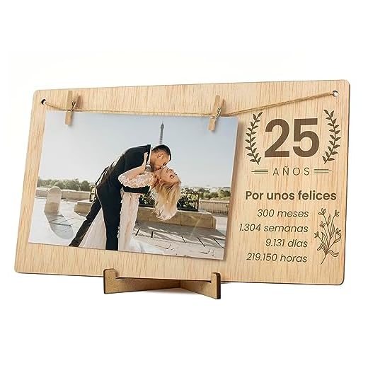 CONTRAXT Marco de fotos 25 años aniversario cumpleaños. Ideas detalles regalos 25 aniversario parejas novios casados bodas de plata Tarjeta felicitacion Feliz aniversario hombre mujer (25 Años)