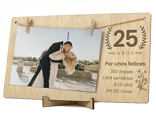 CONTRAXT Moldura de fotos 25 anos aniversário de casamento. Ideias de detalhes de presentes 25 anos aniversário para casais noivos casados bodas de prata Cartão de felicitações Feliz aniversário homem