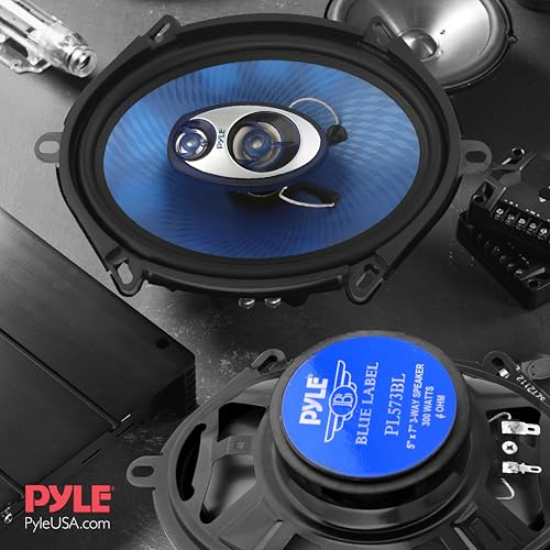 Pyle PL573BL Głośniki samochodowe Para Koncentryczny Niebieski Poly Stożek wtryskowy 3-drożny 300 W, 20 Khz, 4 Ohm Niebieski (5 x 7)
