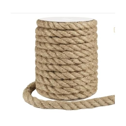 ZephyrCraft Cuerda de Yute y Cáñamo Natural, 14mm x 15m, Gruesa para Rascador de Gatos, Artesanía, Embalaje y Decoración