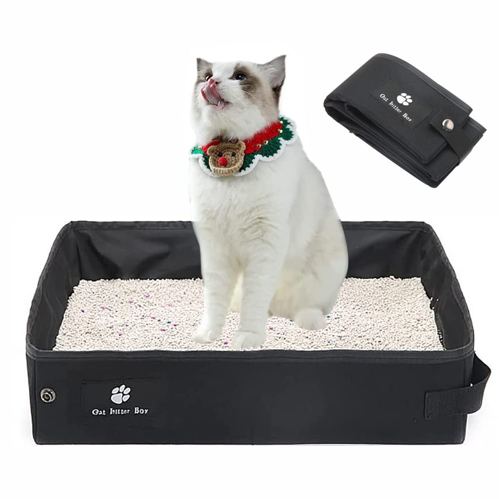 Caja de Arena Plegable, Caja de Arena de Viaje Portátil, Bandeja Arena para Gatos Plegable, Caja de Arena Plegable para Gatos, Impermeable, para Interior, Viaje, Camping, Parque (Negro, 45 x 35 cm)