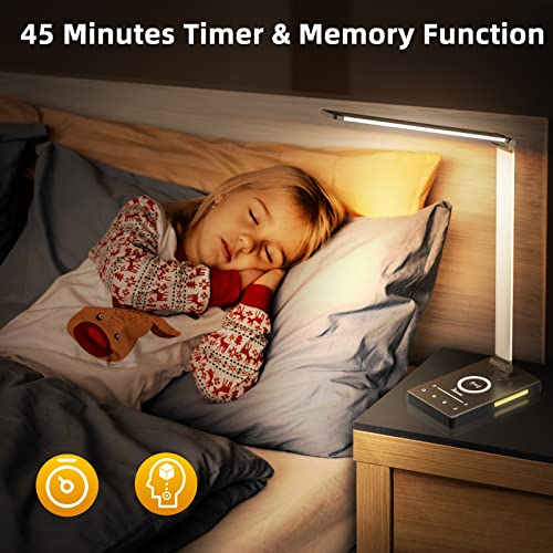 LED Desk Lamp with Wireless Charger & USB Charging Port, Desk Light for Home Office, 3 Color Temperatures & 5 Dimmable Brightness Levels, Touch Control, Eye-Caring Table Lamp for Study with Adapter - Image 6