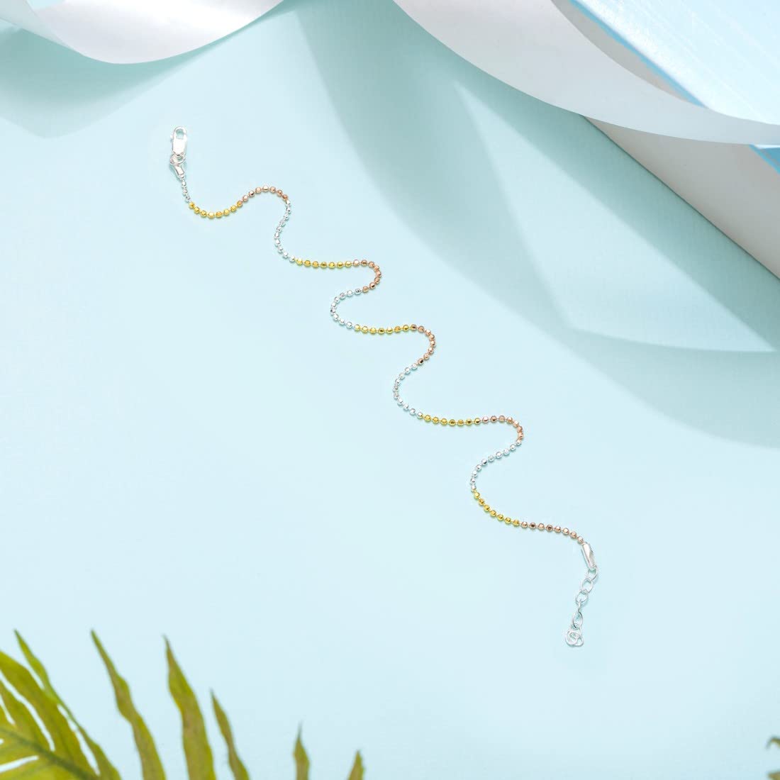 925 Silver Beads Chain Anklet Triple Tone Plating