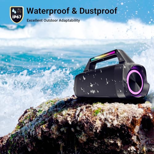Portable Bluetooth Outdoor Speaker: 80W Loud Sound Wireless Durable Large Bocina with Lights Powerful Deep Bass Subwoofer TWS Stereo Sound Big Boombox Waterproof for Party Beach Camping Garage - Image 5
