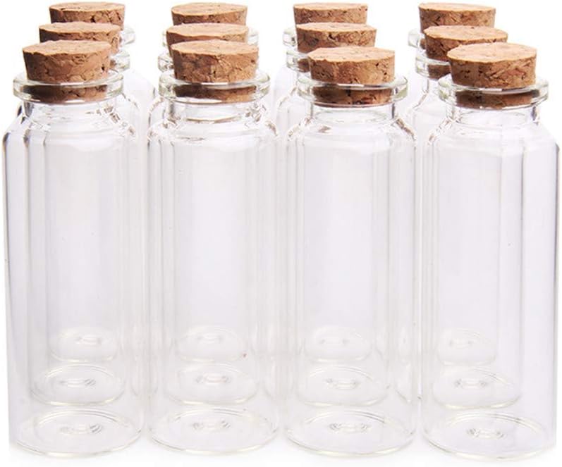 Danmu 12Pcs 40ml 1.18" x 3.14" Mini Glass Bottles, Mini Bottles, Mini Vials, Jars with Wood Cork Stoppers, Tiny Vials, Wish Bottles, Message Bottles for Wedding Favors, Baby Shower Favors, DIY Craft