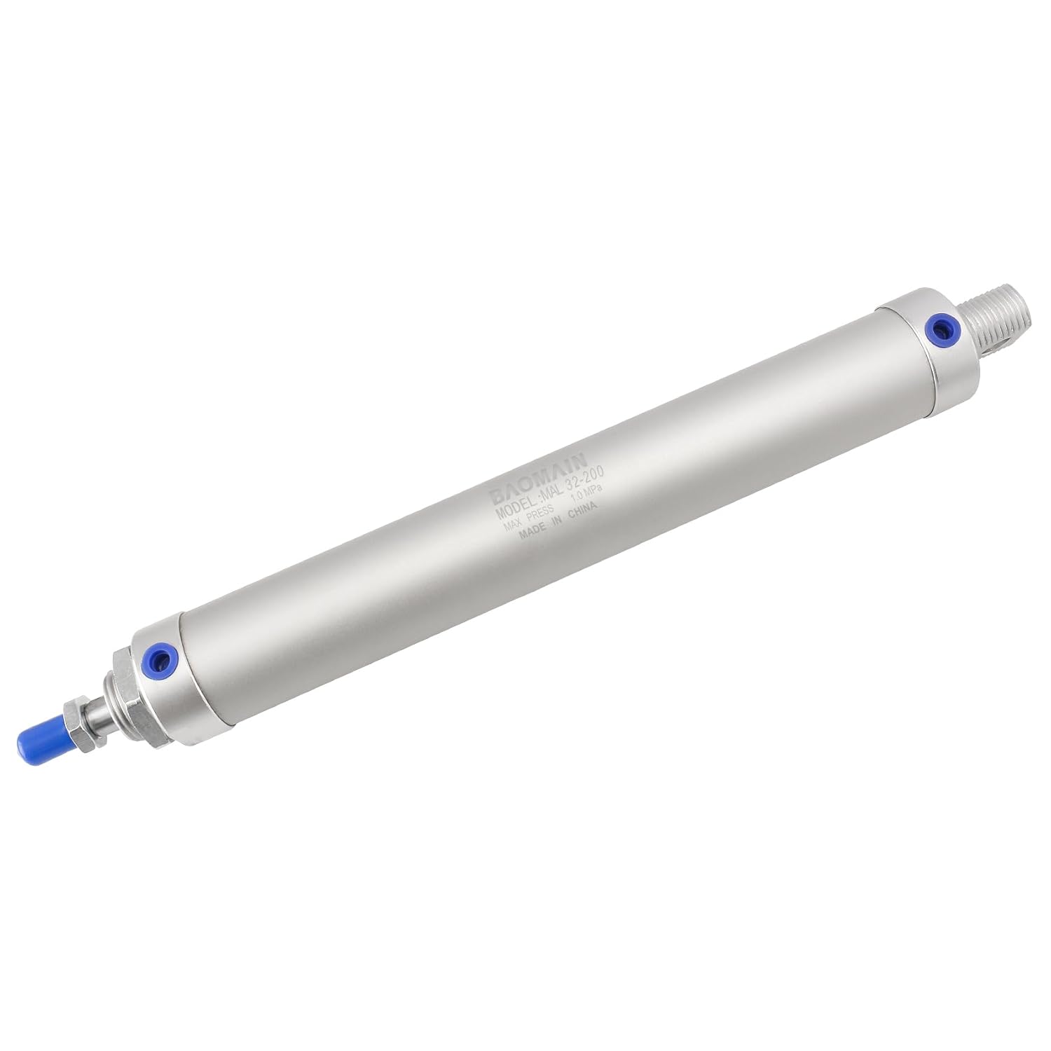 Baomain MAL 32x200 Mini Pneumatic Air Cylinder,1.26 inch(32 mm),Stroke 7.87 inch(200 mm), Double-Acting, Single Rod, Aluminum Body for Industrial Automation