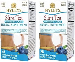 Hyleys Slim Tea Blueberry with Green Tea & Senna - Herbal Weight Loss Detox Cleanse Supplement for Belly Fat, Bloating & M...