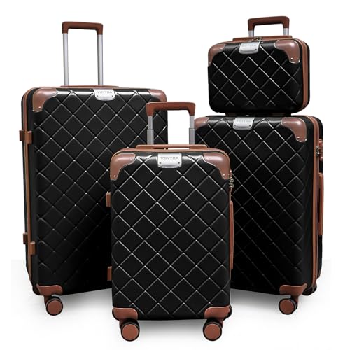 Image of Lightweight hardside luggage sets Suitcases with Spinner Wheels YKK Zipper TSA Lock, ABS+PC hardshell 4 Piece Luggage Set for Weekend Getaways & Travel Business (14 /20 /24 /28 Black)