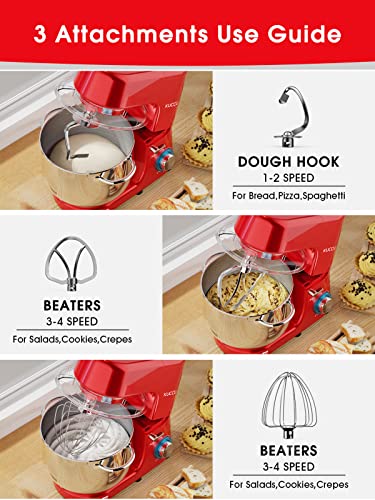 85-QT-Double-Handle-KUCCU-Stand-Mixer-6-Speed-with-Pulse-Electric-Kitchen-Mixer-660W-Tilt-Head-Food-Mixer-with-Dishwasher-Safe-Dough-Hook-Flat-Beater-Whisk-Splash-Guard-for-home-baking-Red