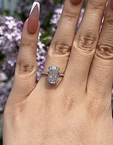 Pafiddy 3.5Ct Oval Cut Engagement Ring For Women, White Sapphire Ring,18K White Gold Plated 925 Sterling Silver Promise Ring #TOP5