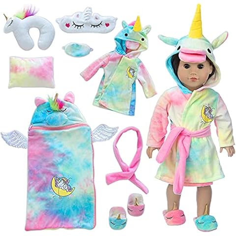 ZITA ELEMENT 18 inch Doll Clothes and Doll Sleeping Bag Set -Unicorn-Nightgown with Matching Sleepover Masks & Pillow -Dolls Accessories for Kids-Best Gifts(Doll Is Not Included) Cover