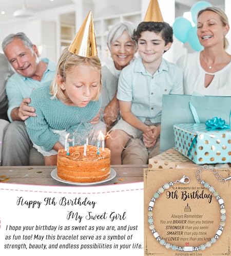 Image of AryaHozel 4mm Natural Stone Bracelet with Birthday Cards, 6-21 Year Old Birthday Gifts for Girls Daughter Granddaughter Niece Sister Women Friends