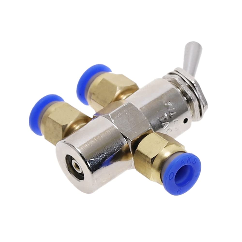 Interrupteur à Bascule, vanne mécanique Soupape d'échappement 2 Positions 5 Voies Interrupteur à Bascule mécanique cylindrique à air pneumatique avec raccords TAC2-4V MTDHH(4mm)