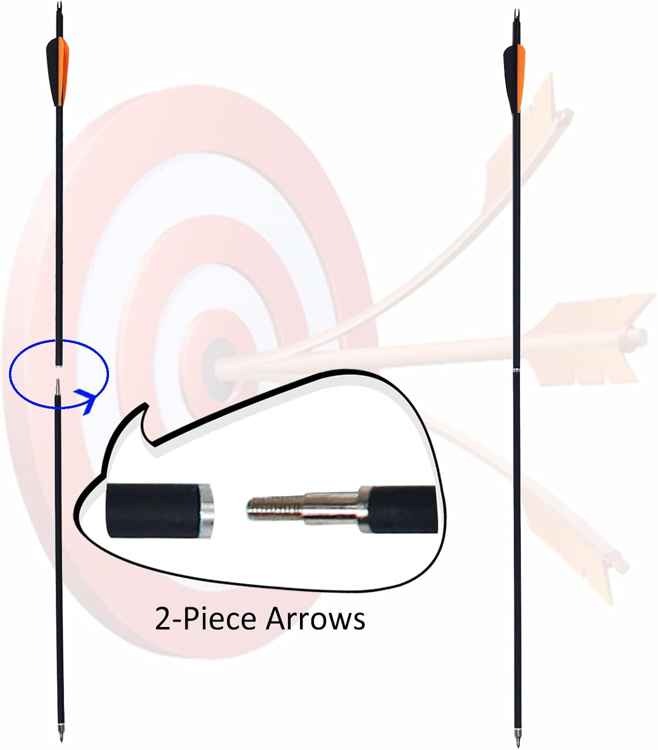 2 Piece Arrows Takedown Carbon Arrows Portable for Takedown Longbow Recurve Compound Bow Survival Bow Traveling Spine 500, 12 Pack