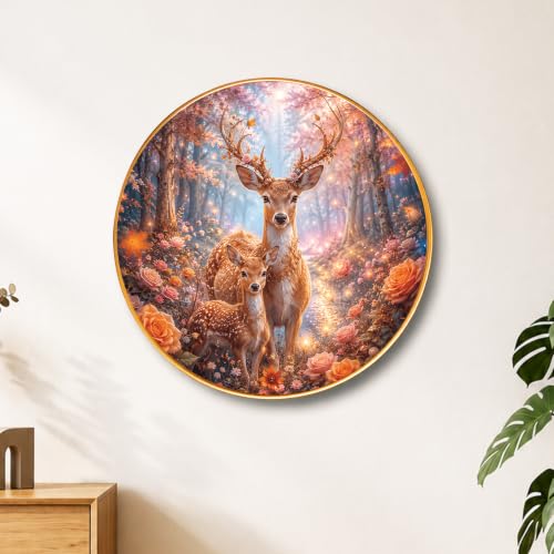 Image of PAINTINGMANTRA Golden Deer Family Vastu Framed Wall Art Painting For Living Room, Symbol of Prosperity, Family Harmony Wildlife Poster with frame for Wall, Decoration item for bedroom & Home, 16 Inch