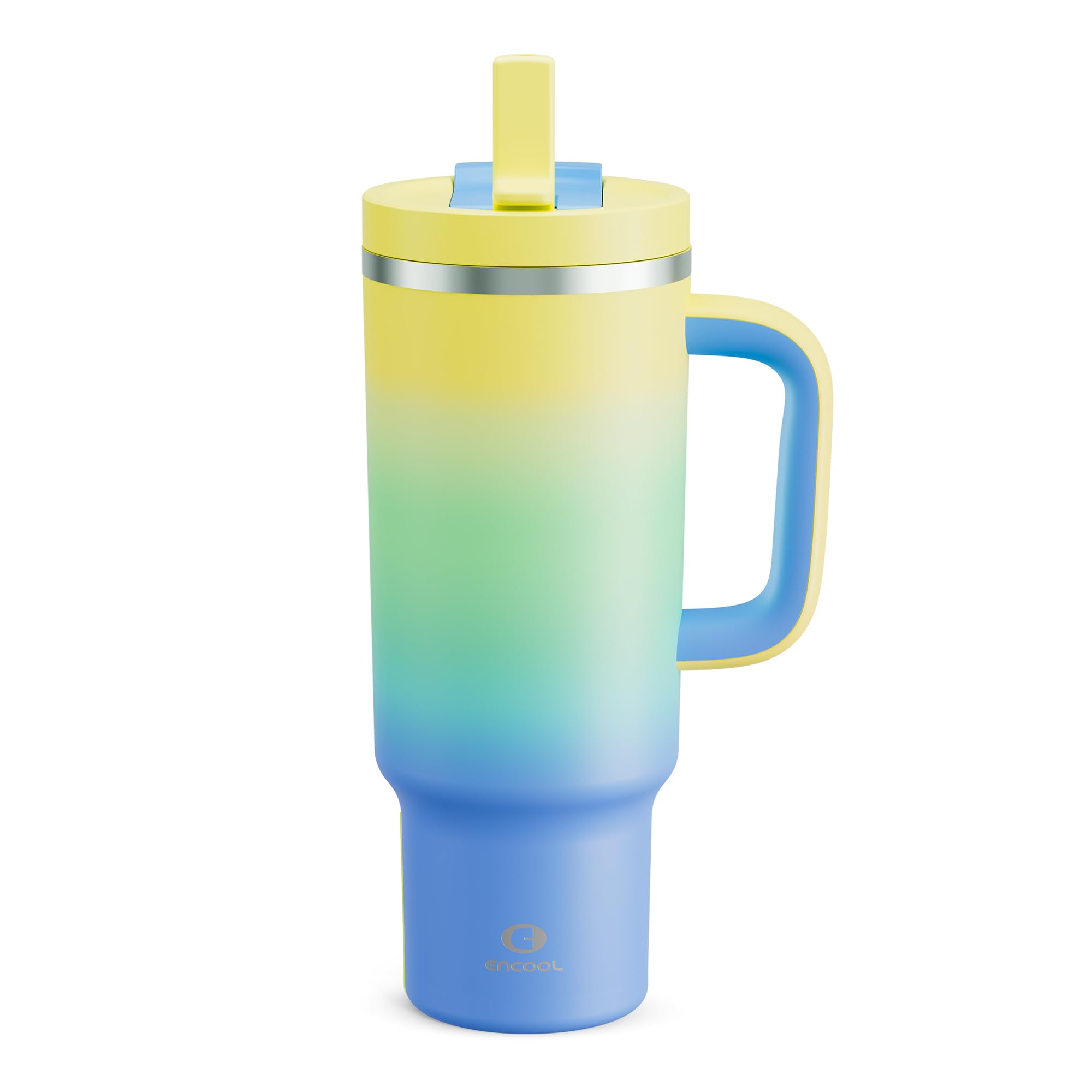 ENCOOL 40 oz Tumbler with Handle and Straw: Stainless Steel Insulated Tumbler Keeps Cold for 24 Hours, Leakproof Travel Cup Fits in Cup Holder and BPA-Free, Soft Lagoon