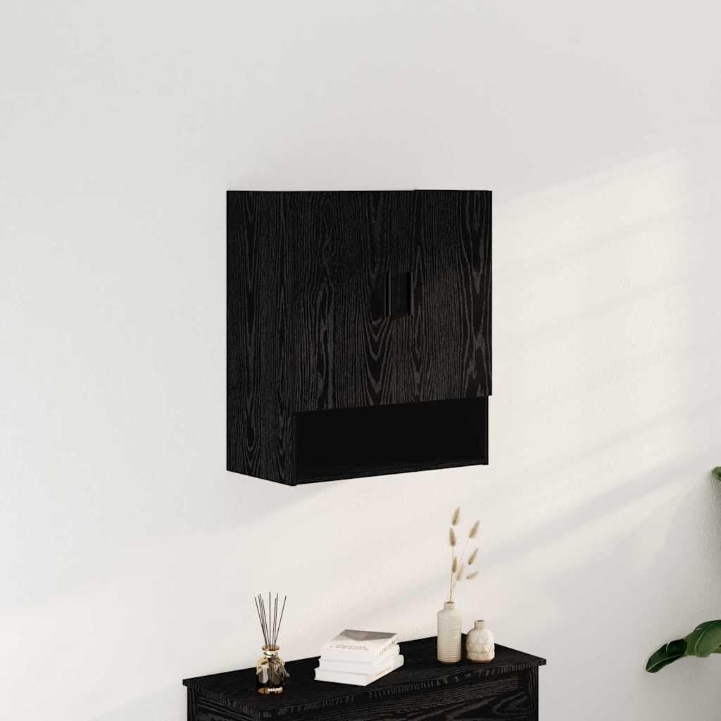 Armoire murale noire bois organiseur dossiers outils vêtements 60cm