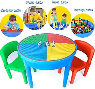 Kids 3-in-1 Multi Activity Table Set - 25 Pieces Jumbo Blocks Compatible Bricks