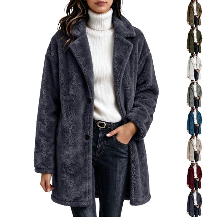Fall Jackets for Women Fuzzy Fleece Sherpa Jacket Warm Oversized Long Cardigan Coat Black L - image 1