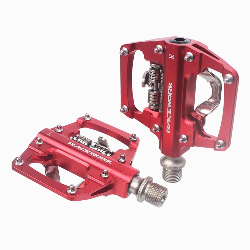 Pédales automatiques VTT autobloquantes double plateforme rouge pour vélo