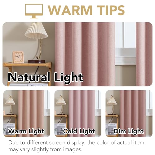Image of H.VERSAILTEX Linen Curtains 100% Blackout Curtains for Bedroom 120 inch Long Full Light Blocking Nature Linen Blended Window Curtains for Living Room Nickel Grommet (2 Panels, Heathered Baby Pink)