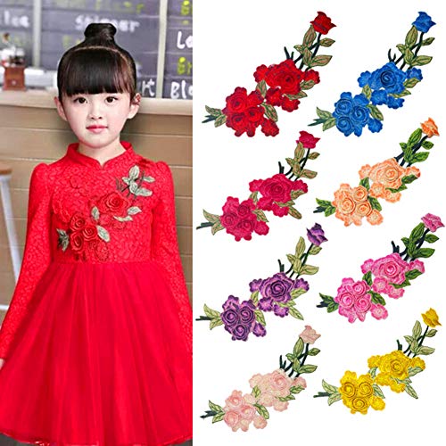 Mscftfb 4 Pieces 3D Long Rose Flower Embroidered Patchsew On Patches Applique Sewing Crafts Kit For Clothes Jeans Jackets Bags Diy Embellishments Decorations (Purple) #TOP3