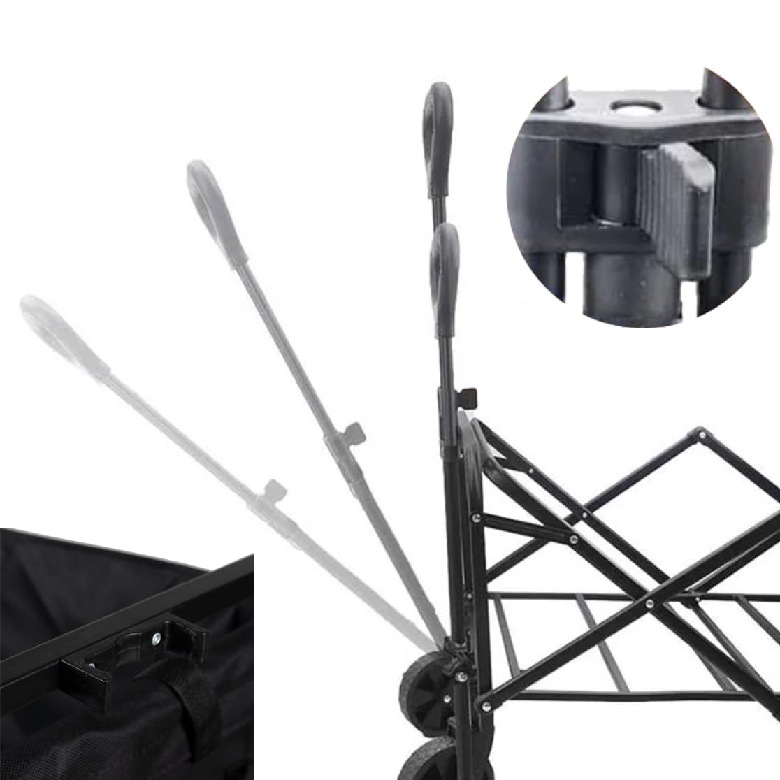 Carrello pieghevole con ruote larghe per giardino, spiaggia, escursioni con freno, manico regolabile – portata 100 kg, volume 75 l